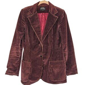 Patty Woodard Vintage Burgundy Corduroy Blazer Jacket With Notched Lapels M‎